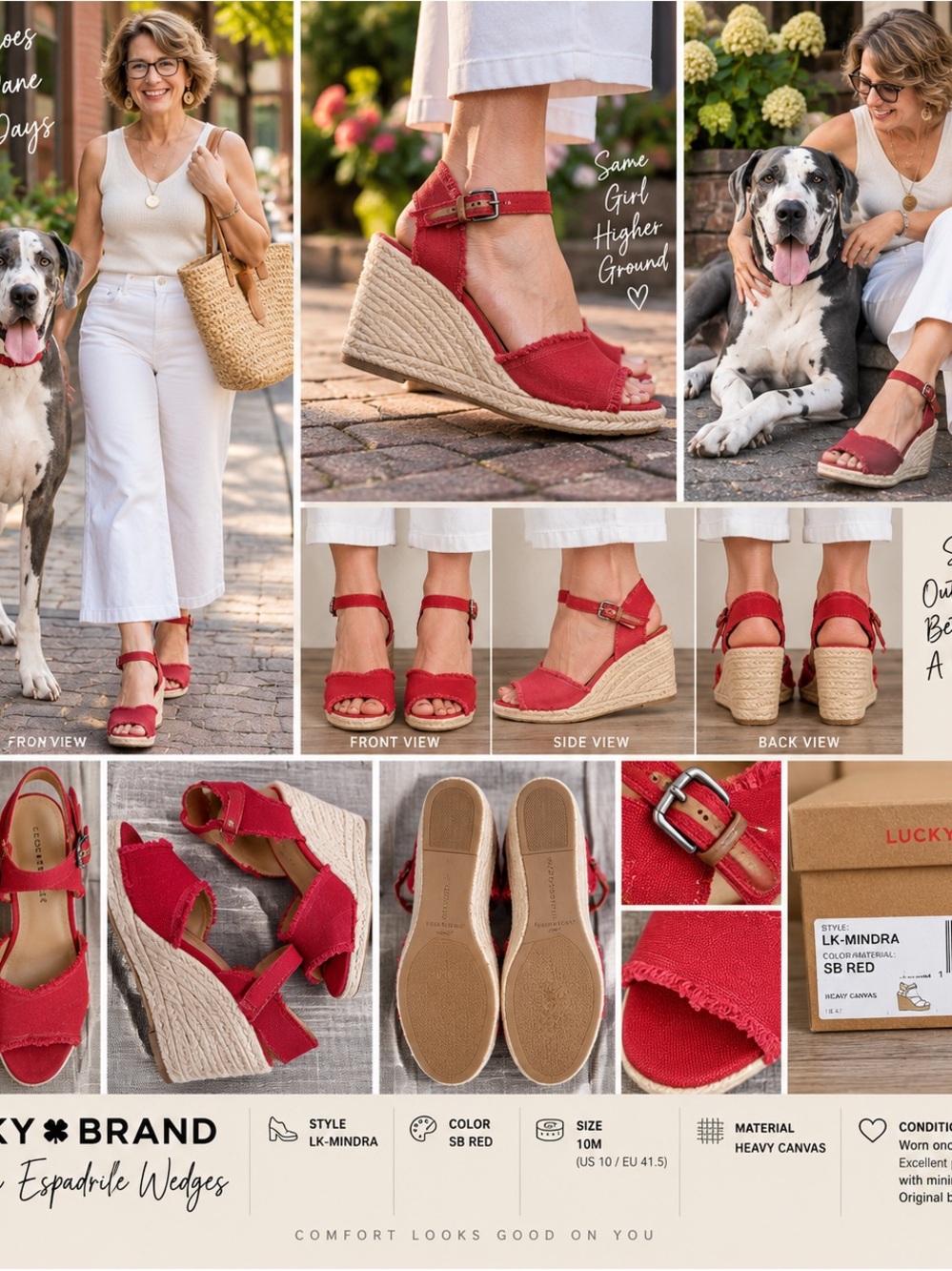 Lucky Brand Red Canvas Espadrille Wedge Sandals
